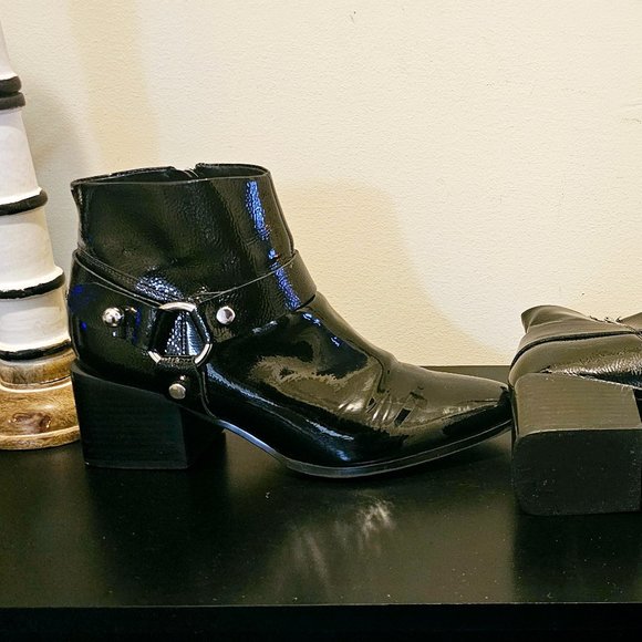 Black Patent Leather Ankle Boots - Picture 2 of 6